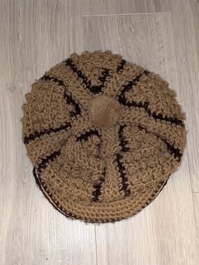 VTG 70s Handmade Knit Brown Visor Newsboy Golf Baker Boy Cap Hat